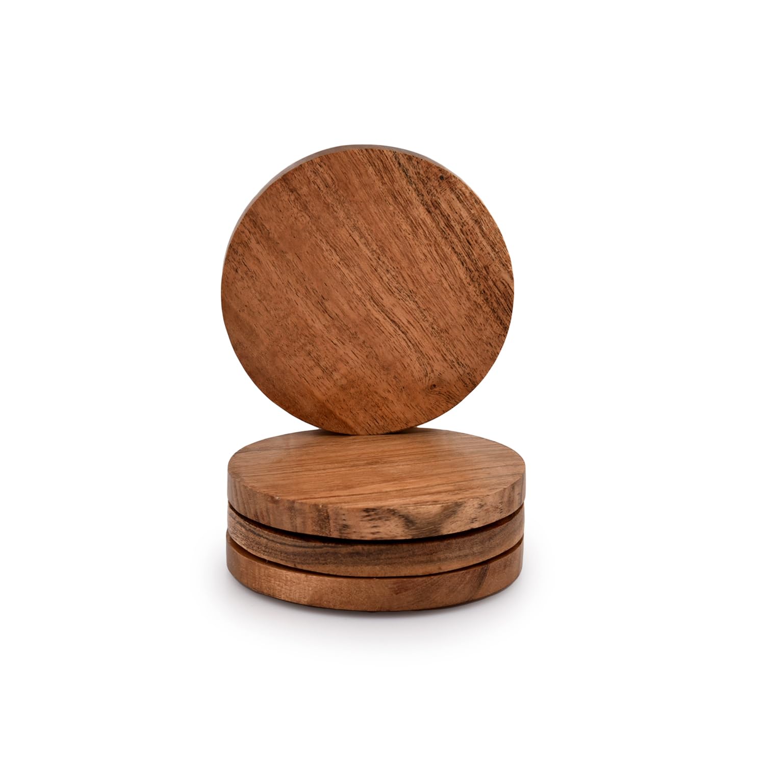 Samhita Acacia Wood Round Coasters Protection Tabletop,Countertop And Surfaces From Water Marks Or Damage | Home & Office Decor