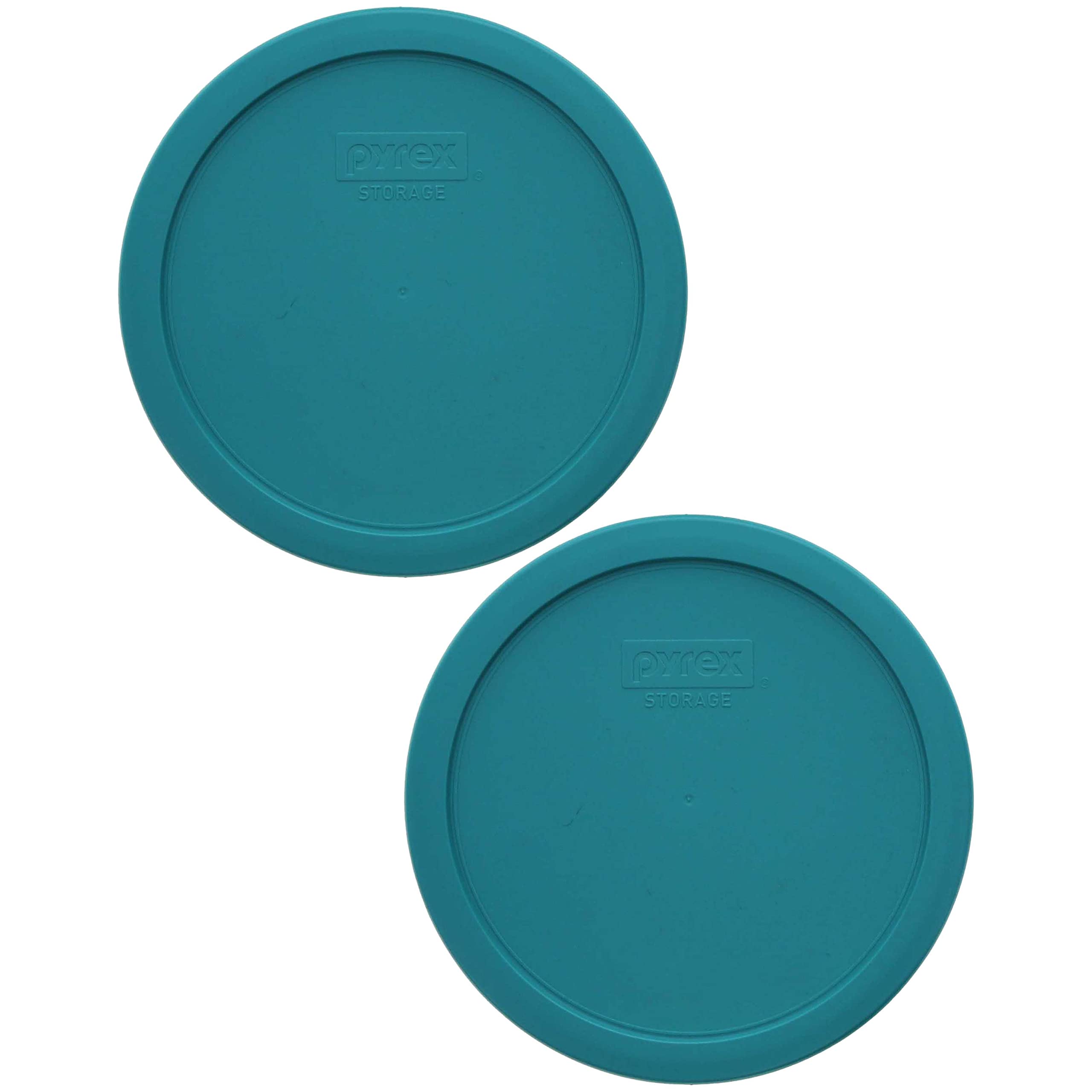 Pyrex 7402-Pc Turquoise Round Plastic Food Storage Replacement Lid, Made In Usa - 2 Pack