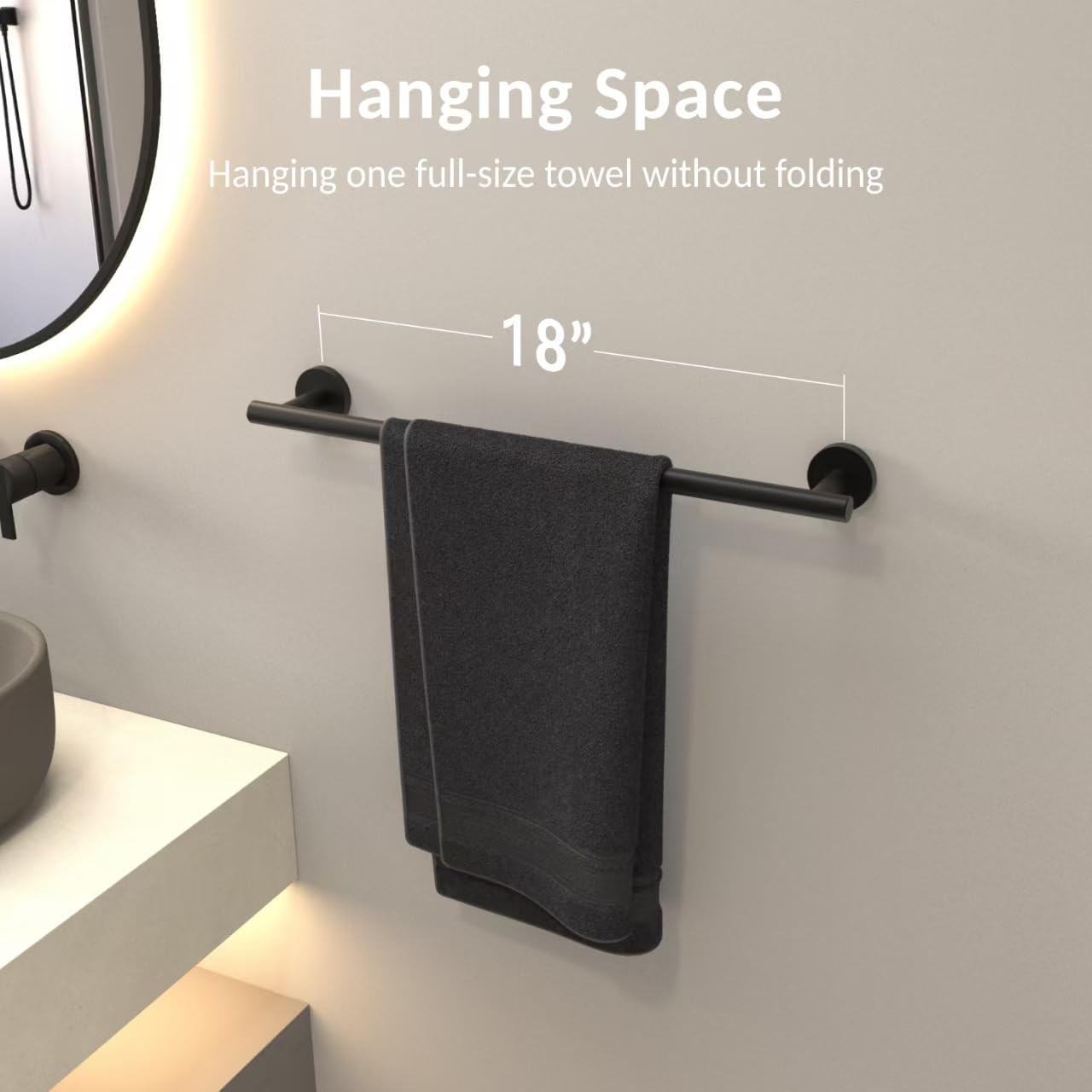 Luxbaro 18 Inch Matte Black Towel Bar, Thicken Towel Rack For Bathroom Wall, Sus304 Stainless Steel Towel Rod, Modern Home Decor