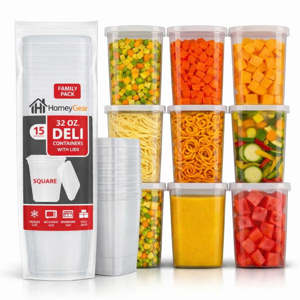 32 oz Square Deli Containers with Lids (15 Pack)  Sturdy LeakResistant Food Storage for Soup, Meal Prep & Takeout  BPAFree, 
