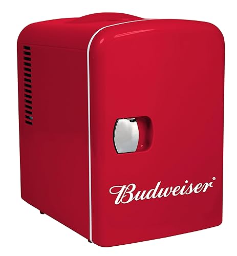 Curtis Budweiser Mis135Bud, Mini Portable Compact Personal Fridge Cooler, 4 Liter Capacity Chills Six 12 Oz Cans, 100 Freon-Free