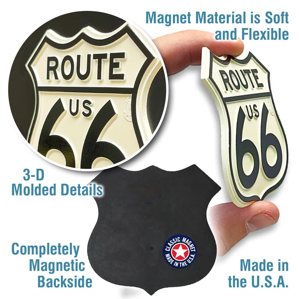 Large Route 66 Shield Highway Sign Magnet By Classic Magnets, 3'' X 3'', Collectible Souvenirs Made In The Usa