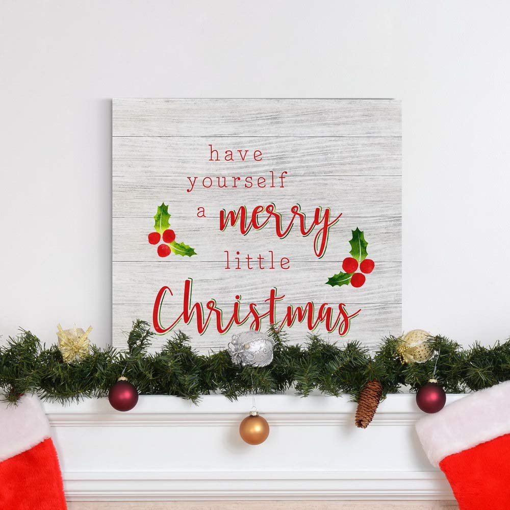 Renditions Gallery Have Yourself A Merry Little Christmas Wall Art, Cute Winter Artwork, Red & Green Holly, Premium Gallery Wrap