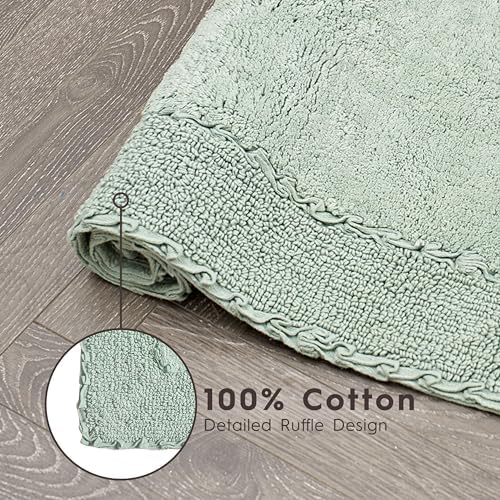 Laura Ashley Ruffle Border 100% Cotton Bath Rug Set, Sage Green, 17'' X 24''/ 20'' X 32''