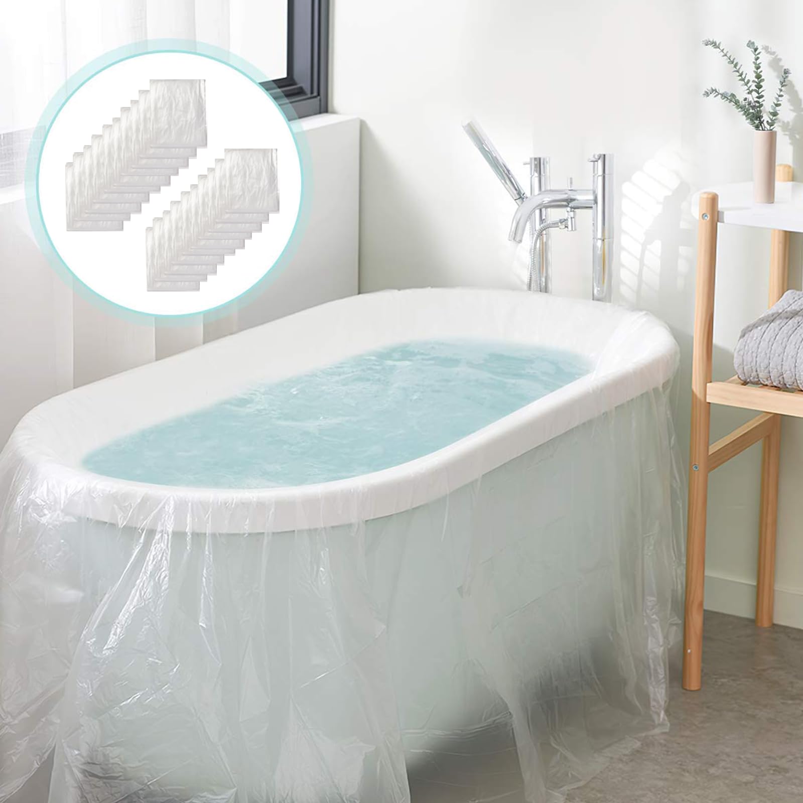 Agptek 20 Pack Disposable Bathtub Cover Liner, Large Bathtub Liner Plastic Bag For Salon, Household And Hotel Bath Tubs (102 X47
