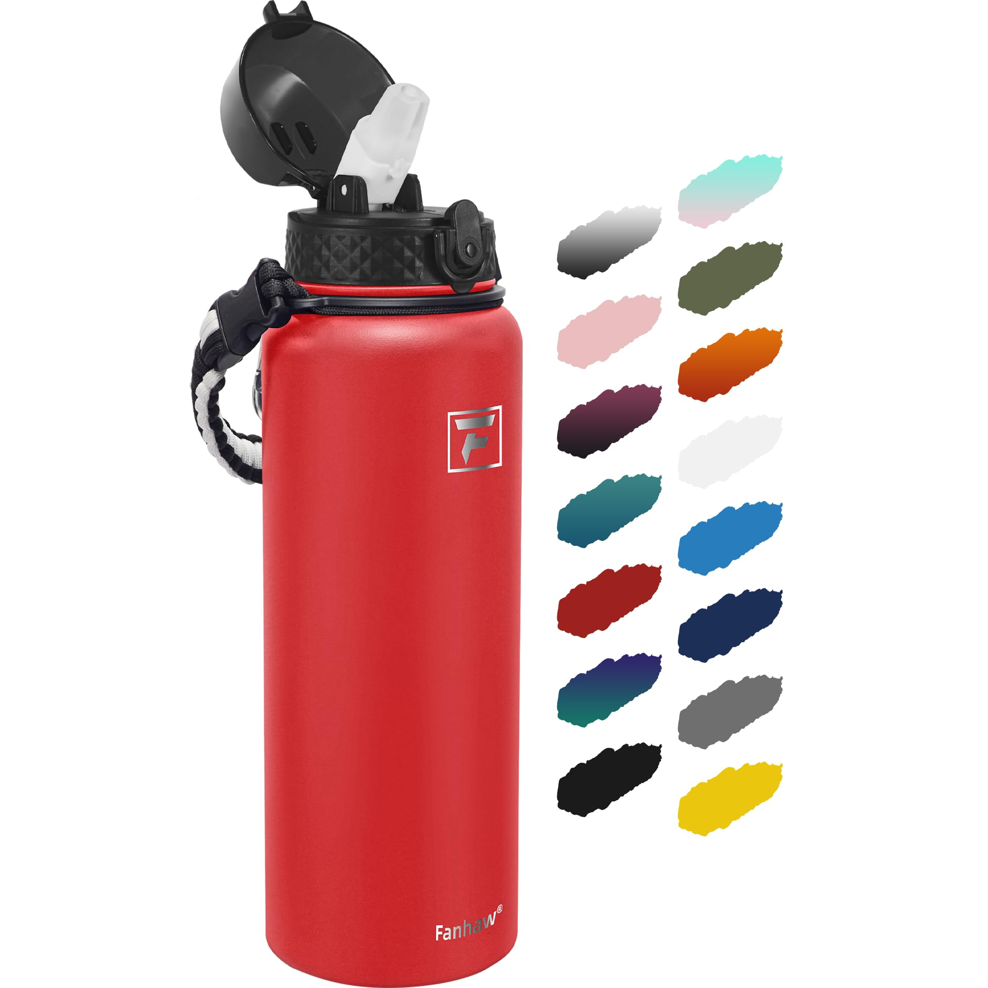 Fanhaw 40 oz Insulated Stainless Steel Water Bottle with Straw Lid, Leakproof Extra-Large Sports Bottle for Men & Women (Red)
