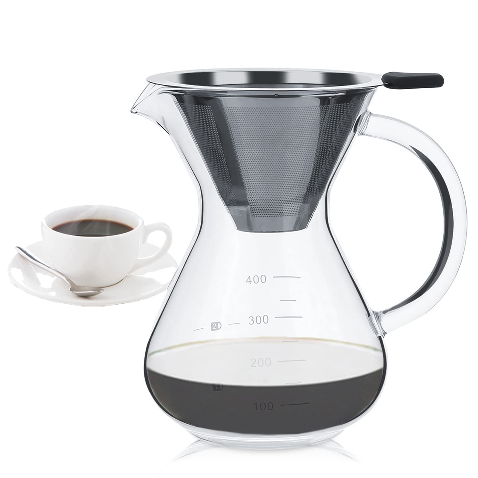 Natudeco Pour-Over Coffee Maker, Pour Over Coffee Maker With Filter Glass Drip Coffee Maker Filter Pot With Scale Suitable For O