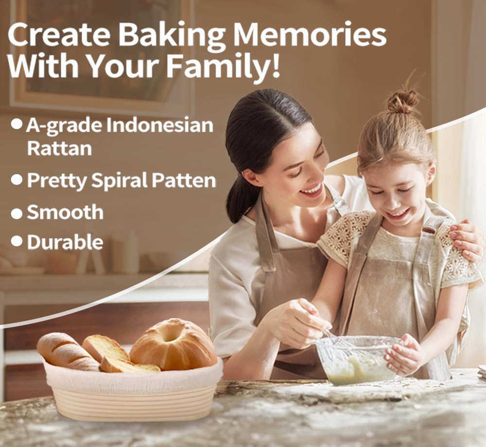 Banneton Bread Proofing Basket Set Of 2, 10 Inch Oval Sourdough Bread Baking Supplies, Bread Making Starter Kit, Proofing Basket