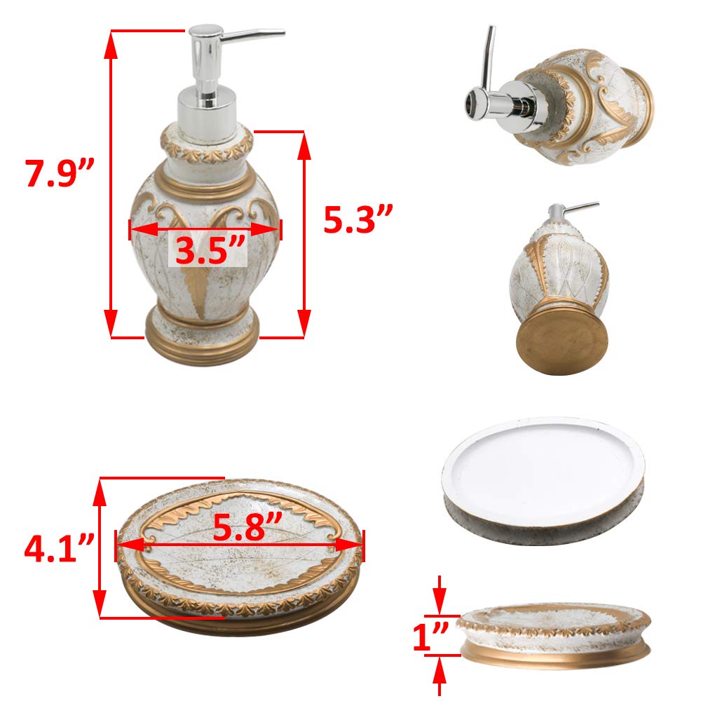 Luant 4 Pieces Bathroom Accessory Set Including Tumbler, Toothbrush Holder, Soap Dish And Soap Dispenser, Black With Gold