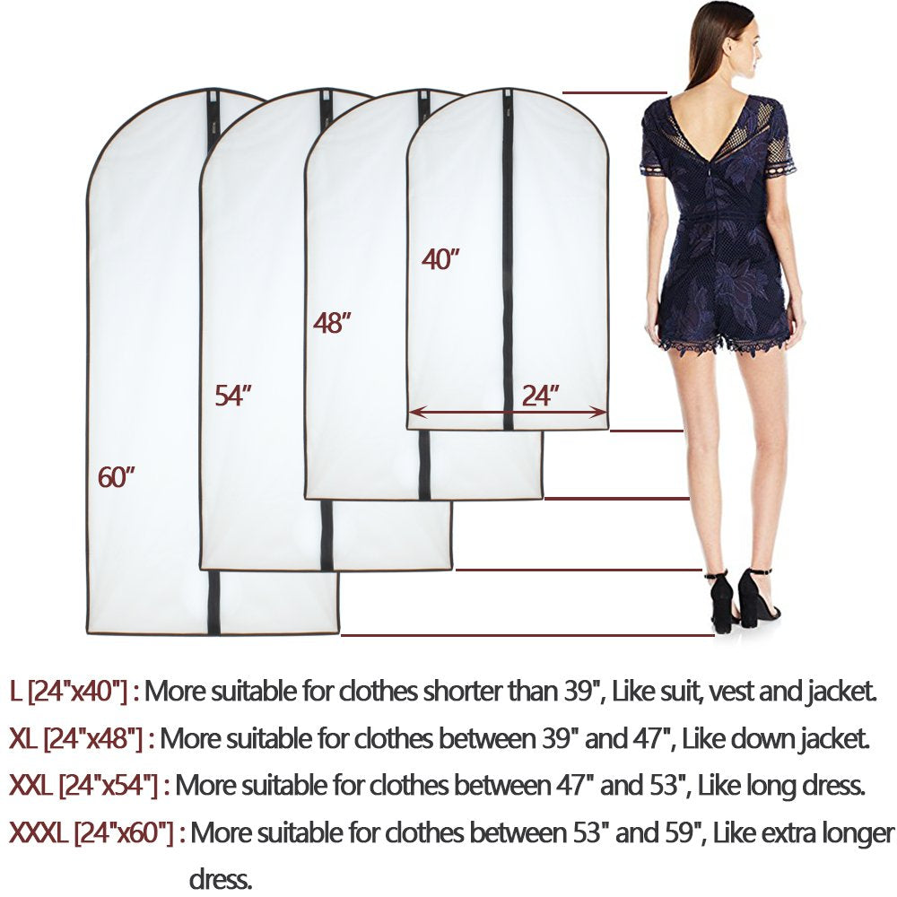 Hanging Garment Bag (Set Of 6) Black Side Breathable Dress Bags For Hanging Clothes Cloth Cover For Closet Clear Full Zipper Bag