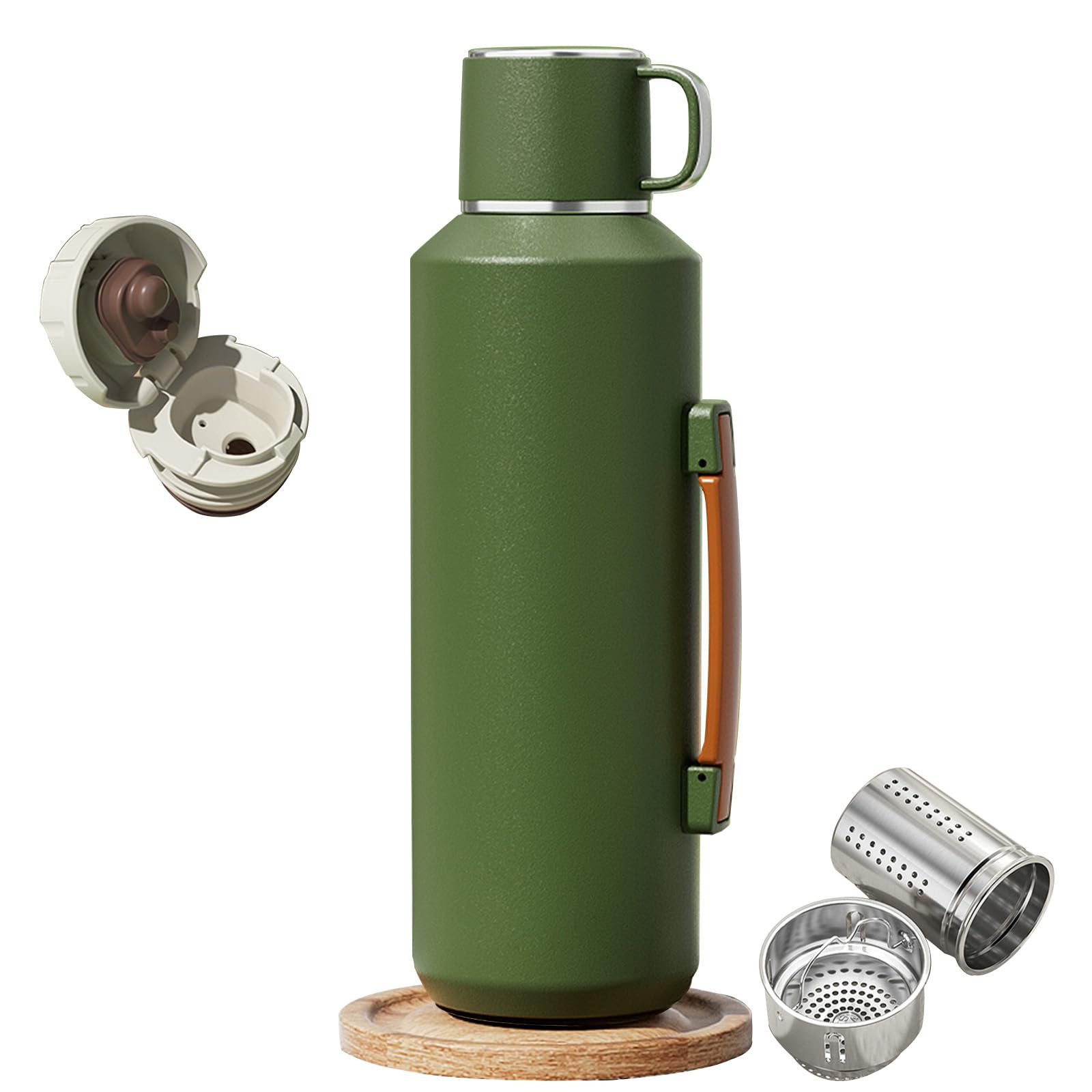 VISTATROY 316 Stainless Steel Water Bottle 50 oz with Lidded Cup  Keep 24+ Hrs Warm for Hot & Cold Drinks  Leakproof Vacuum In