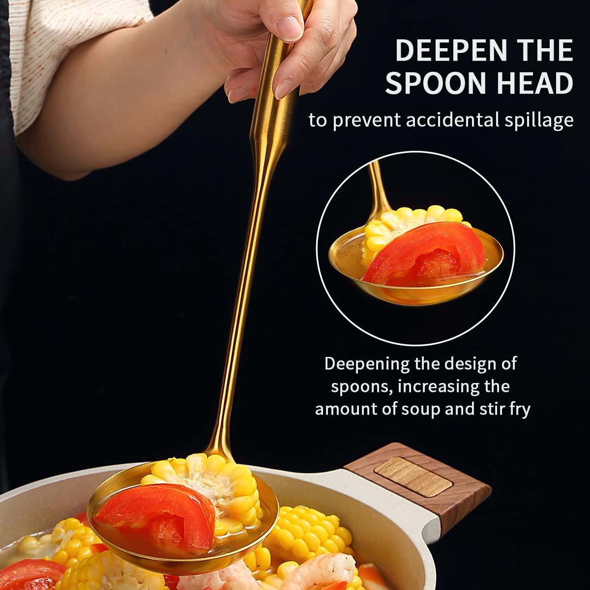 Gold Kitchen Ladle, Evanda Titanium Golden Plating Stainless Steel Cooking Soup Ladle, Sturdy And Heavy Duty Design Ladel, Heat-