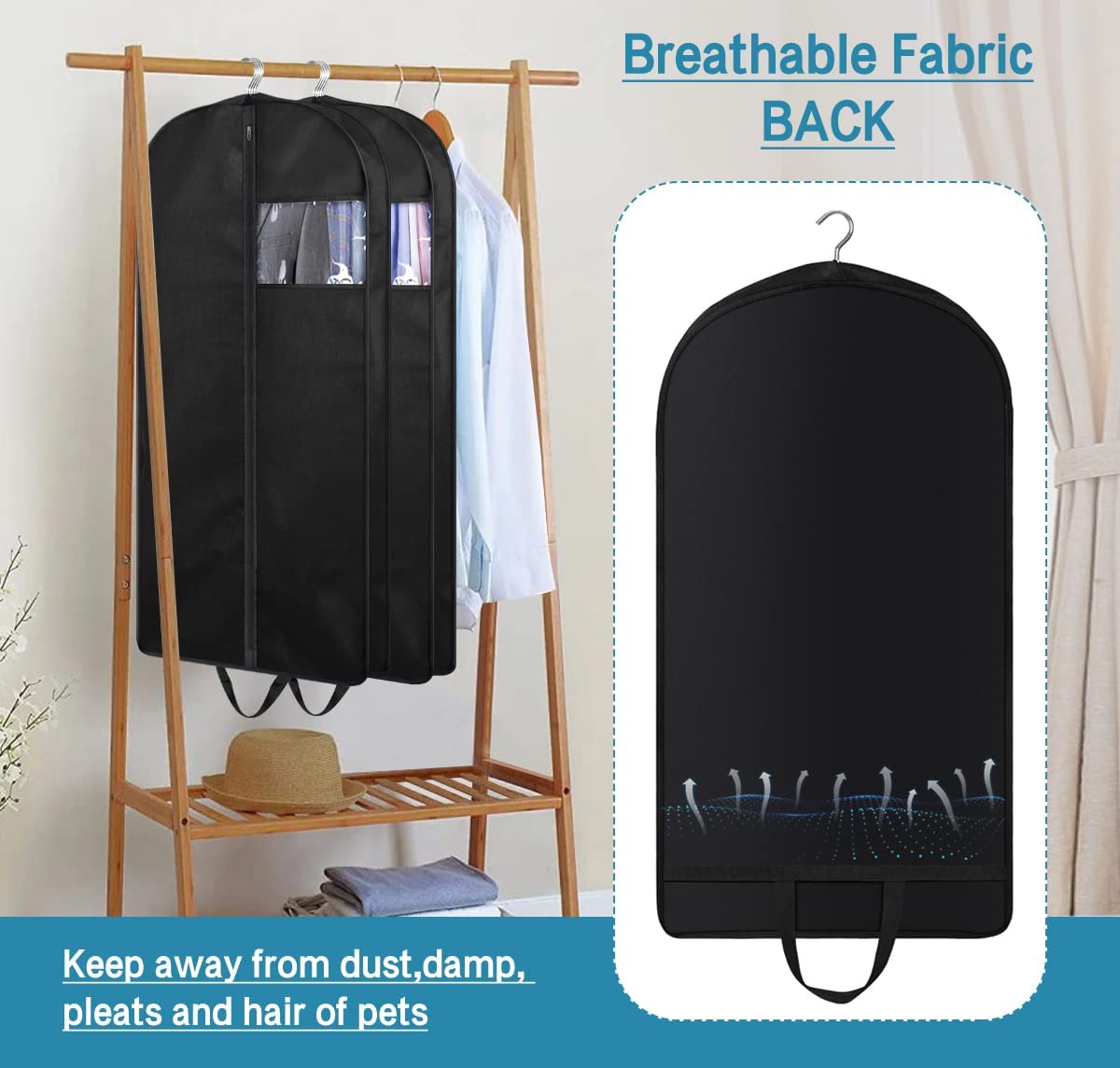 KIMBORA 43'' Suit Bags for Closet Storage and Travel  Gusseted Hanging Garment Bags for Men Suit Cover With Handles for Clothes  Coats  Jackets  Shirts(3 Packs)