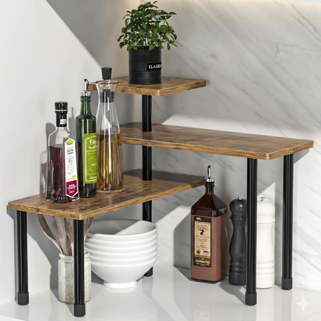 Rellon Industries 3 Tier Spice Rack For Kitchen Counter Top Organizer Shelf Storage Rack,Container Rack, Space Saving,Bathroom S