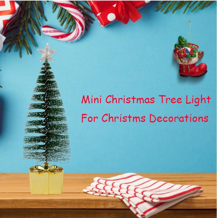 Golden Gift Base Mini Artificial Christmas Tree with Colorful LED String Lights and Star, Tabletop Small Xmas Tree for DIY Chris