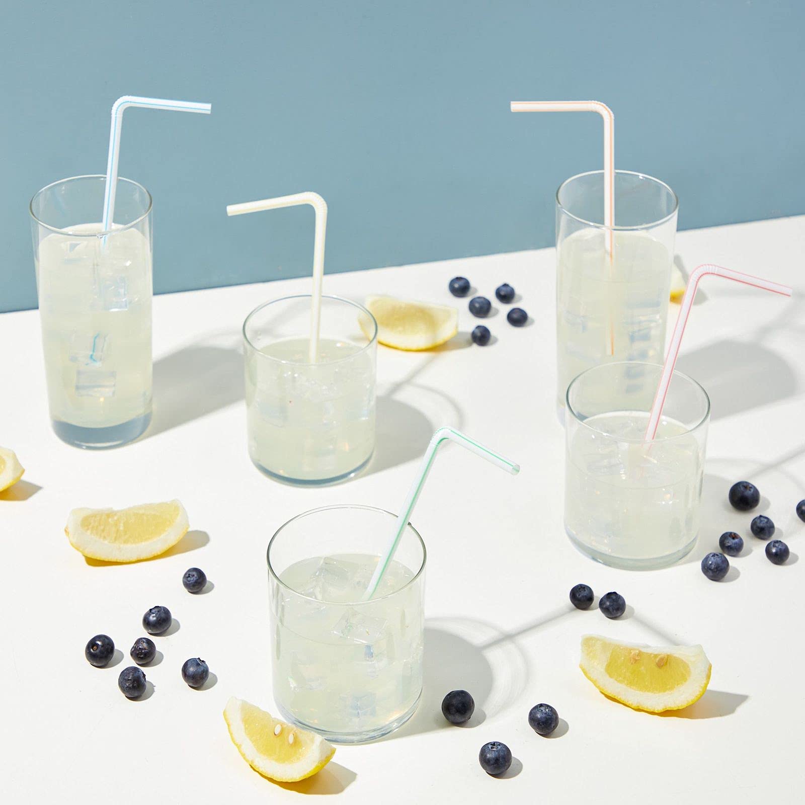 Plastic Flexible Drinking Straws  Striped Disposable Individually Wrapped (7.75 In  500 Pieces)