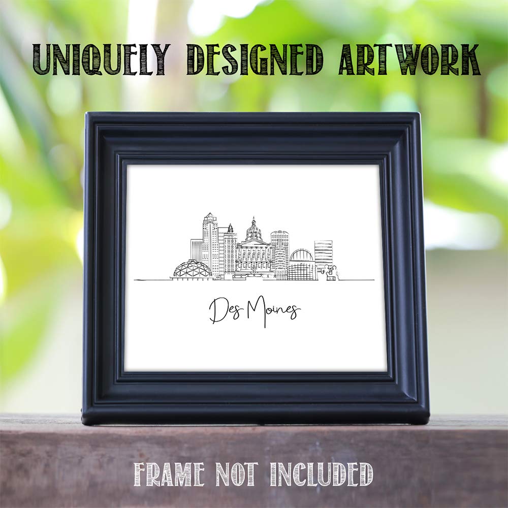 Des Moines, Iowa State City Skyline Landscape - United States Of America Travel Adventures & Vacation Cityscape Wall Art Decor-