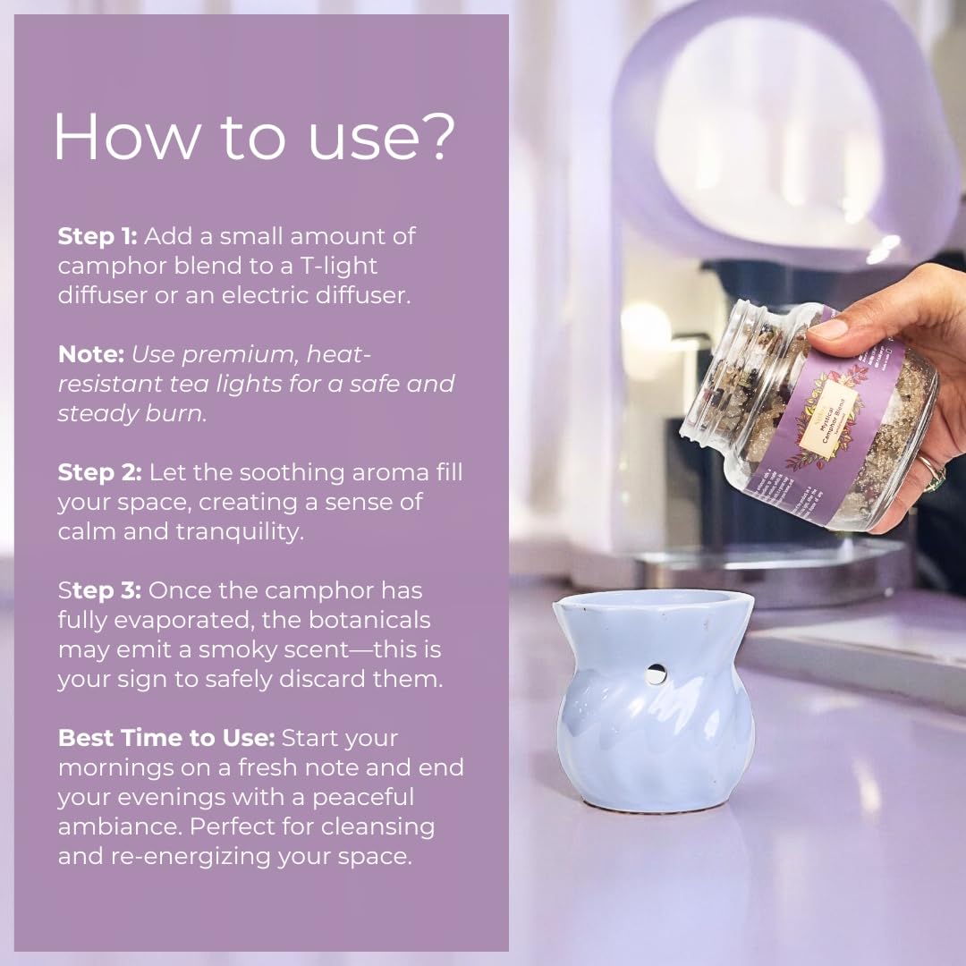 Nytarra Sandalwood Mystical Camphor Blend - 70G | Pure Kapoor/Kapooram For Diffuser, Daily Use & Meditation | Infused With Herbs