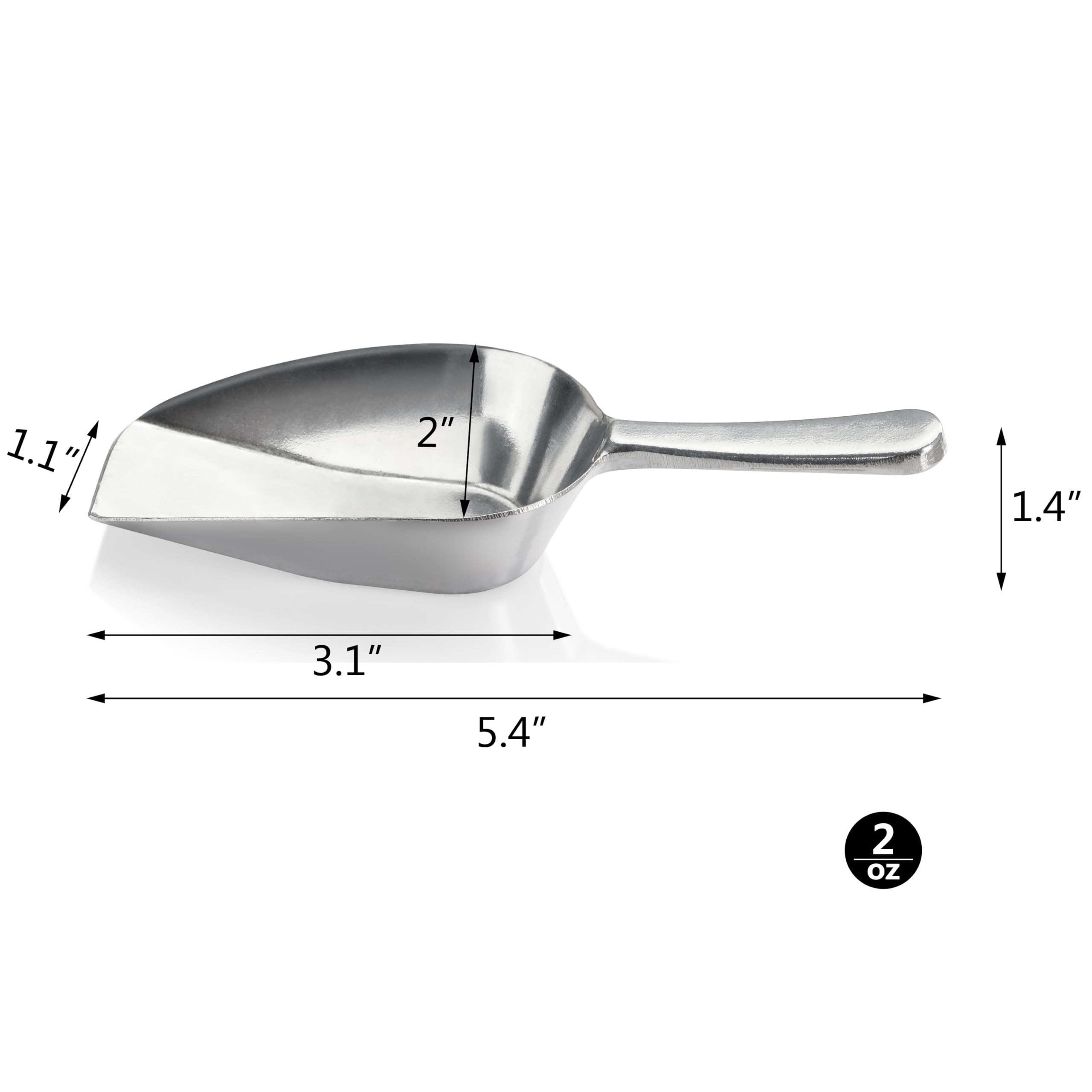 New Star Foodservice 34646 One-Piece Cast Aluminum Flat Bottom Bar Ice Flour Utility Scoop, 2-Ounce, Silver