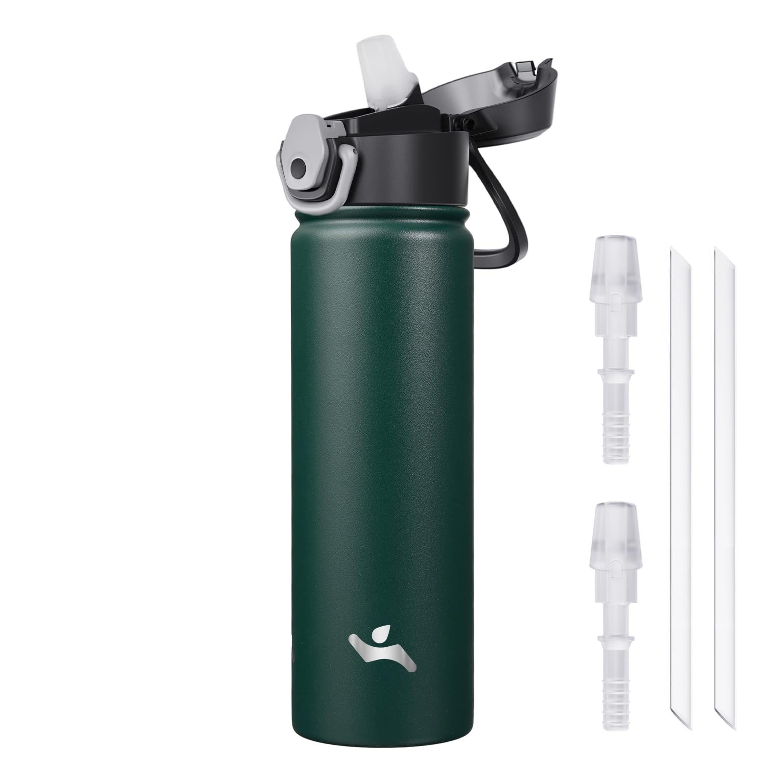Konokyo 22 oz Insulated Water Bottle with Straw, Carry Loop, Army Green