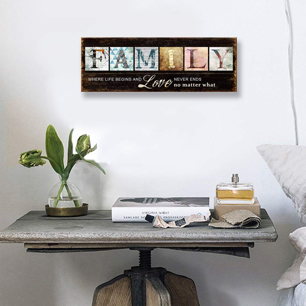 Kas Home Inspirational Quotes Motto Canvas Wall Art Family Prints Signs Framed  Retro Artwork Decoration for Bedroom  Living Room  Office & Home Wall Decor (5.5 x 16 inch  Family)