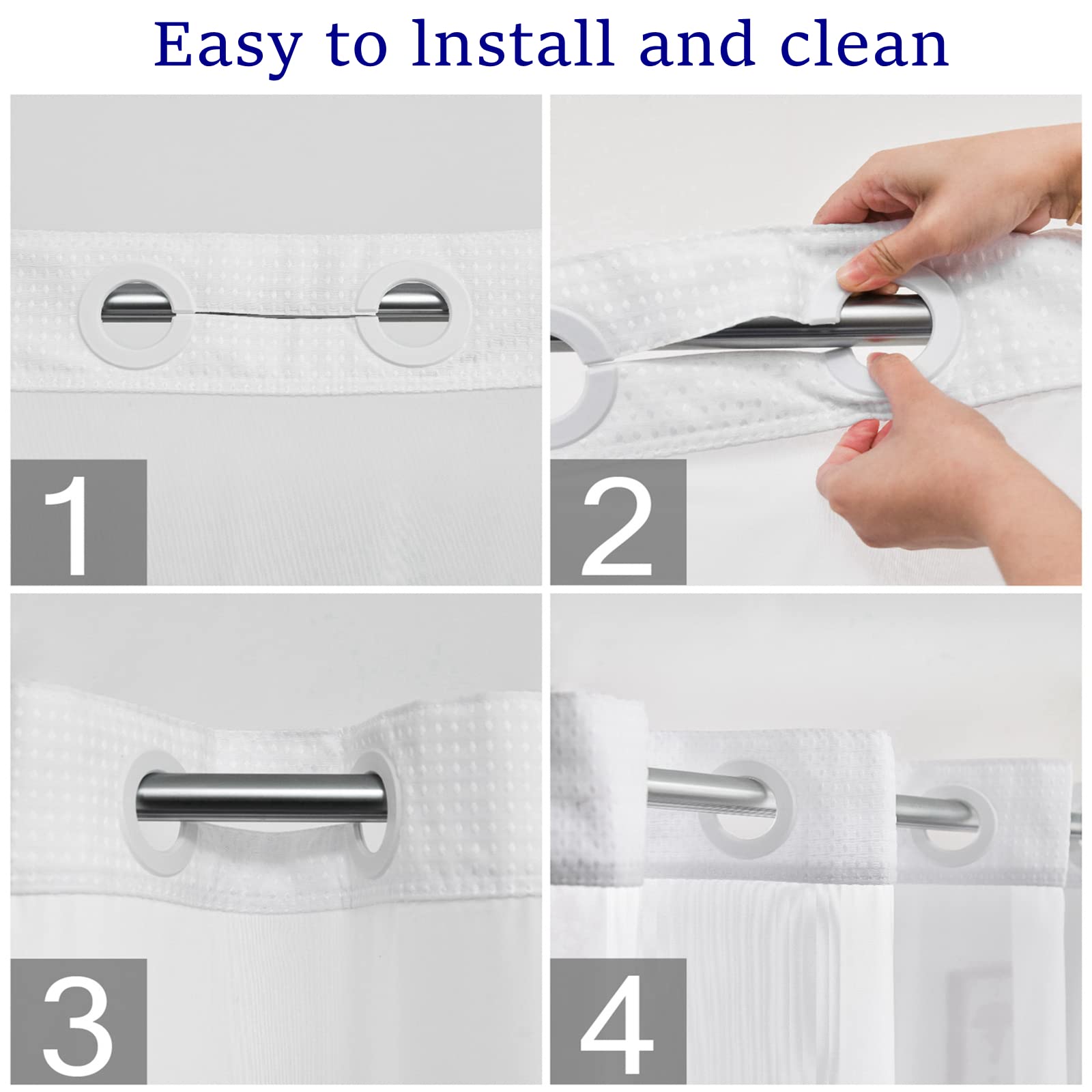 CYPL No Hooks Required Waffle Weave Shower Curtain with Snap in Liner-Hotel Grade Waterproof & Mesh Top Window Spa Like Bath Curtain Machine Washable Heavy Duty 71Wx74L (White)
