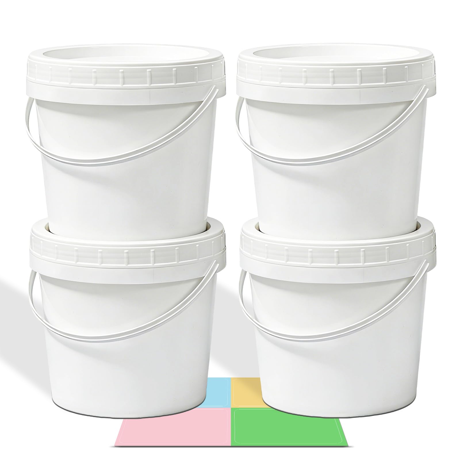 UMETASS 4 Pack 64oz Plastic Buckets with Screw Lids & Handle, Food Grade Storage Containers for Kitchen, Freezer - Reusable Whit