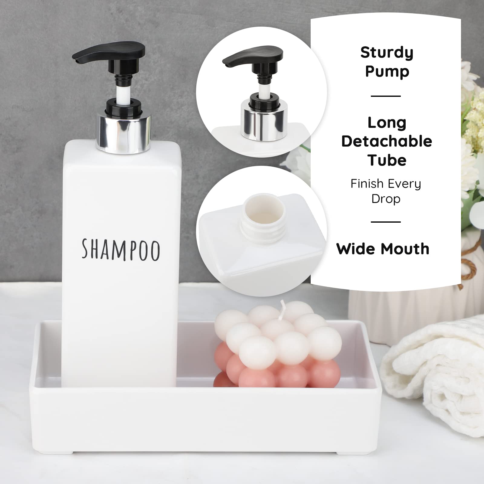 Segbeauty Square Soap Dispenser Refillable, 3Pcs 16.9Oz Plastic Pump Bottles, 500Ml Empty Reusable Modern Bathroom Kitchen Liqui