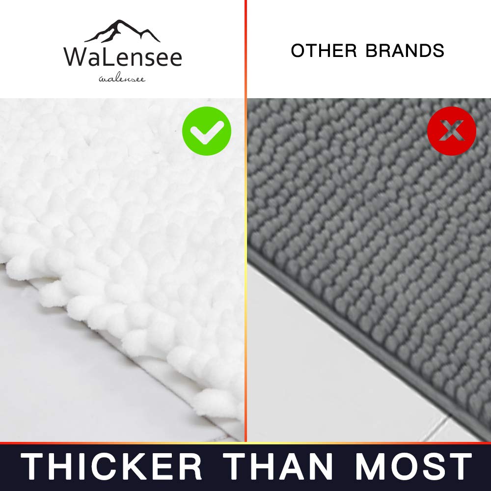 Walensee Bathroom Rug 2 Pieces Set Non Slip Bath Mat (17X24 Plus 20X32 Inch White) Water Absorbent Super Soft Shaggy Chenille Ma