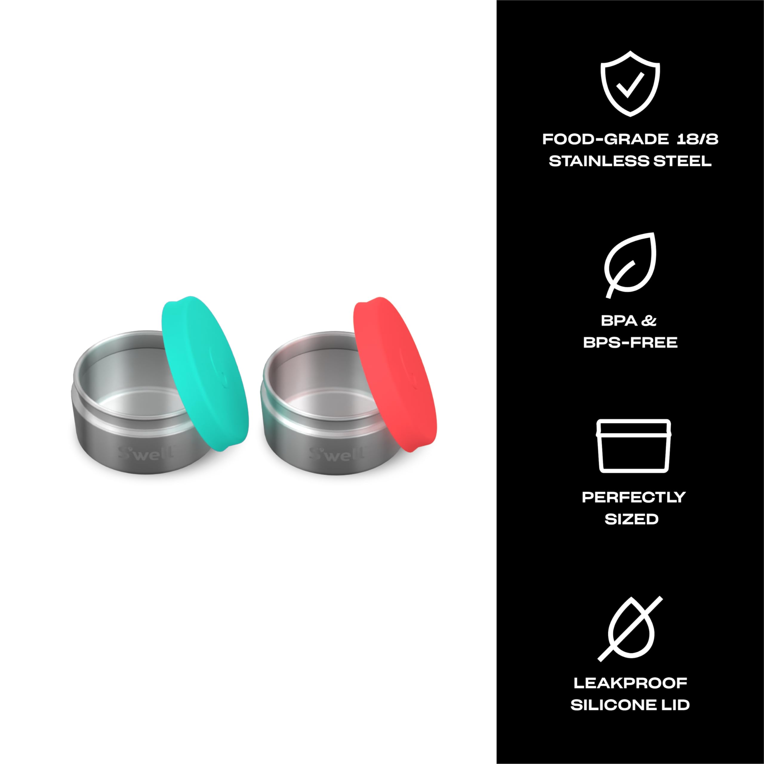 S'Well Stainless Steel Condiment Container Set Of Two, 2Oz, Tangerine/Turquoise, Single Walled Durable Construction, Leakproof S