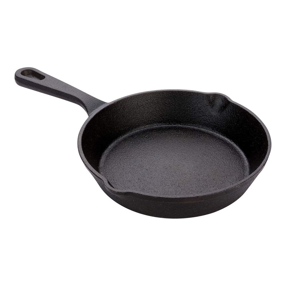 Restaurantware Met Lux 6.5 X 10 X 1 Inch Seasoned Frying Pan 1 Heavy-Duty Oven-Ready Skillet - Built-In Spout Hanging Hole Black