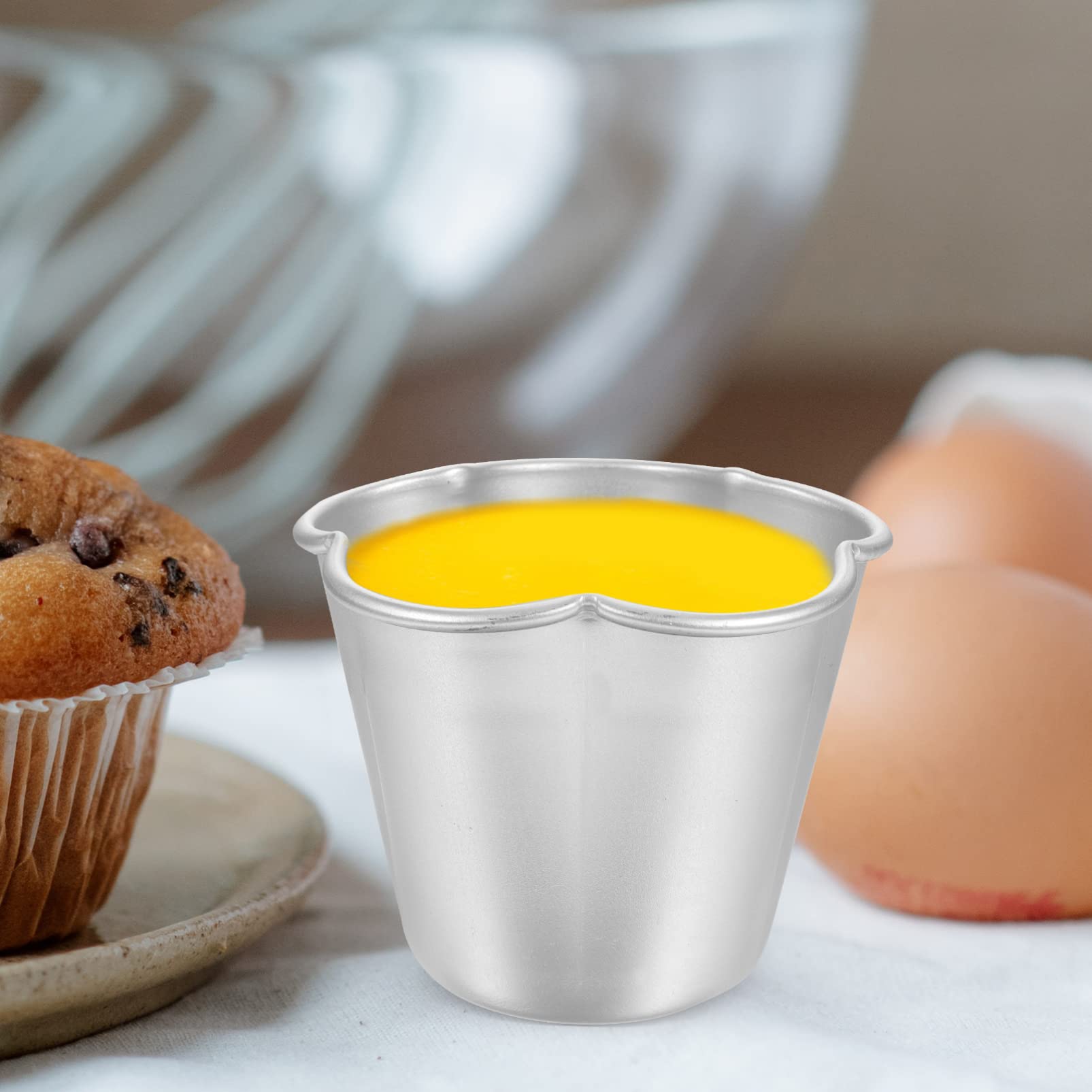 Sherchpry 6Pcs Flower Shape Pudding Moulds Aluminum Baking Cups Non Stick Round Nonstick Egg Tart Cupcake Muffin Cheesecake Moul