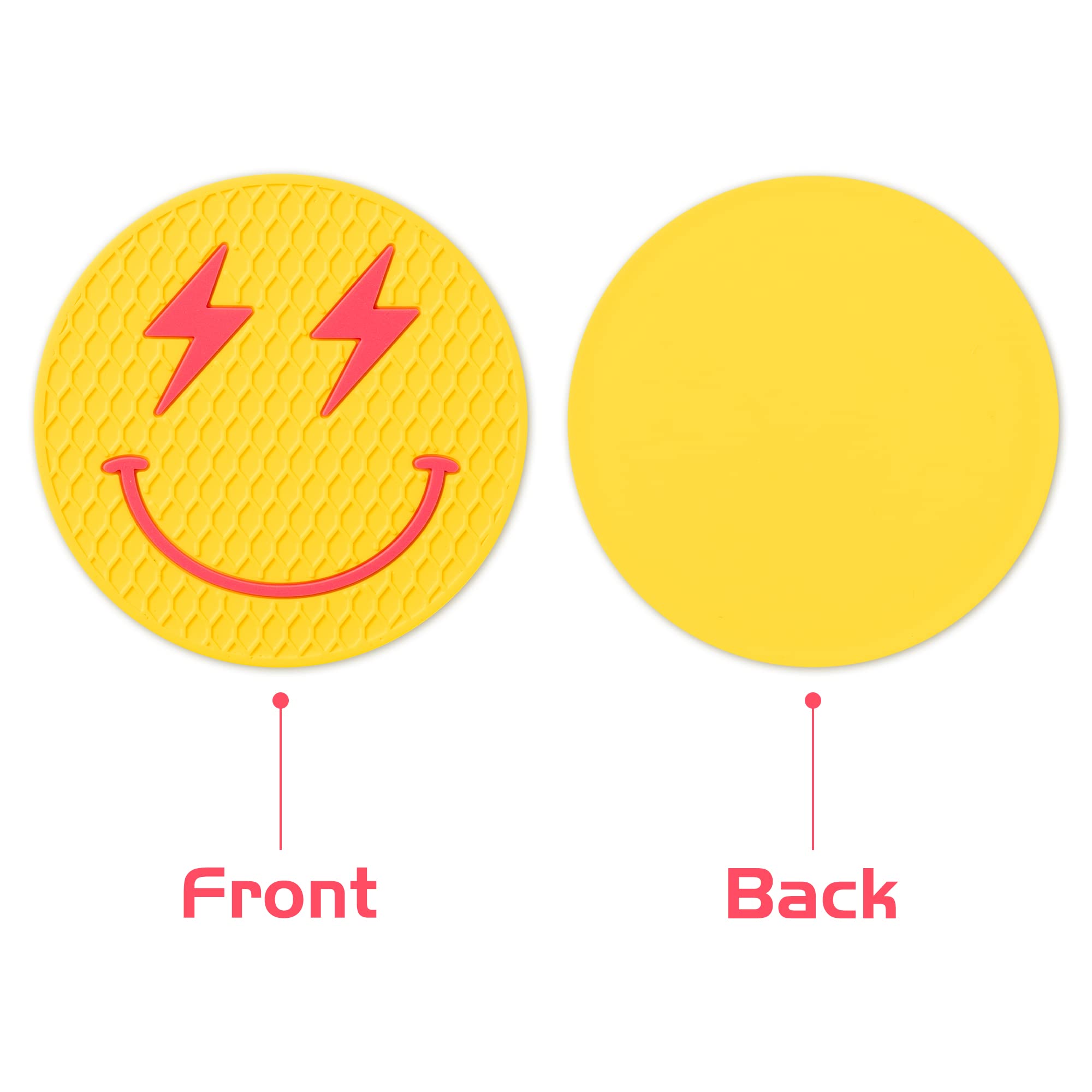 Aellasnervalt 4Pcs Preppy Car Cup Coaster Smile Face Lightning Bolt Leopard Lip Silicone Drink Coasters Non-Slip Heat Resistant