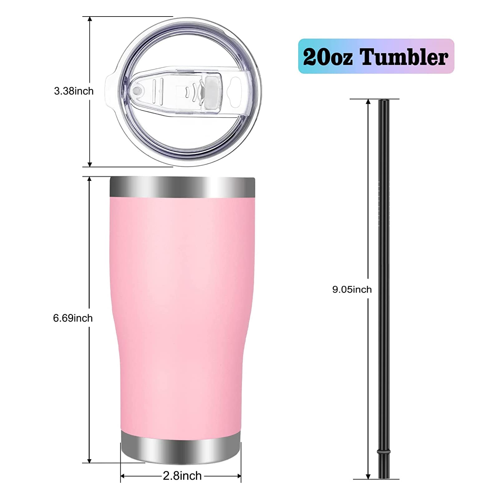 Vegond 20Oz Tumbler Stainless Steel Tumbler Cup With Lid And Straw Vacuum Insulated Double Wall Travel Coffee Mug(Pink 12 Pack)