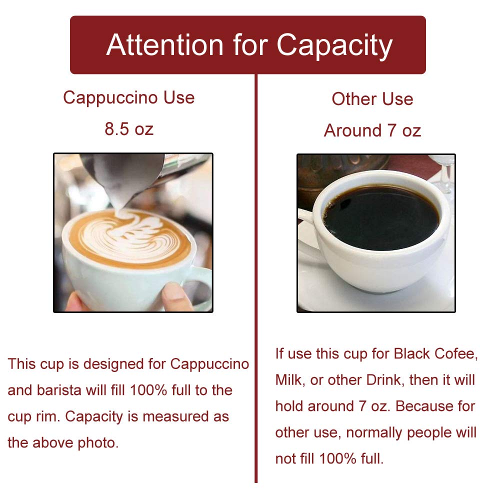 Coffeezone Cappuccino Barista Cup And Saucer Latte Art & Americano, New Bone China Coffee Shop Use (Glossy White, 8.5 Oz)