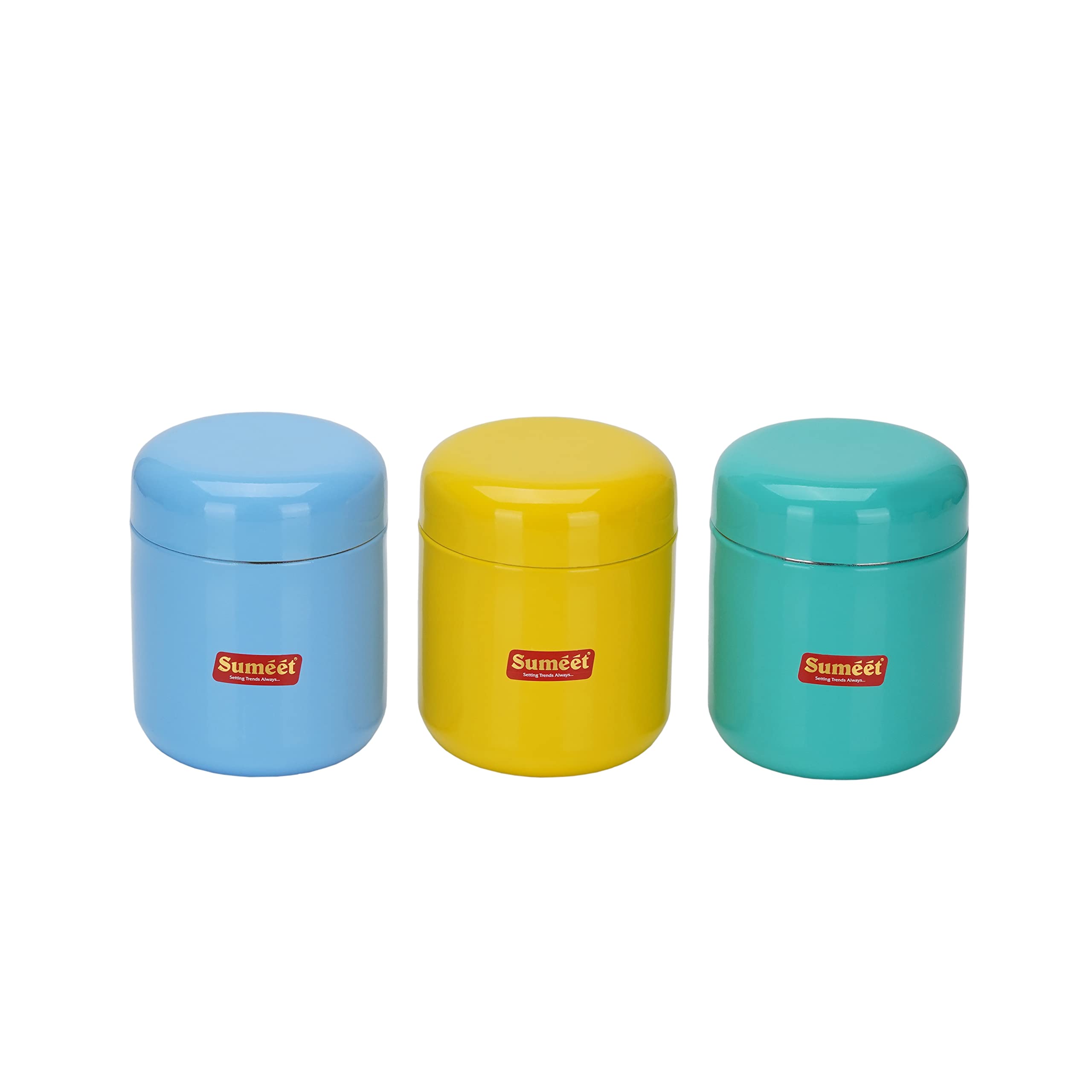 Sumeet Stainless Steel Multi Color Small Canisters/Jars/Storage Containers Set Of 3Pcs, 750 Ml Capacity Each, 9Cm Dia, Multi Col