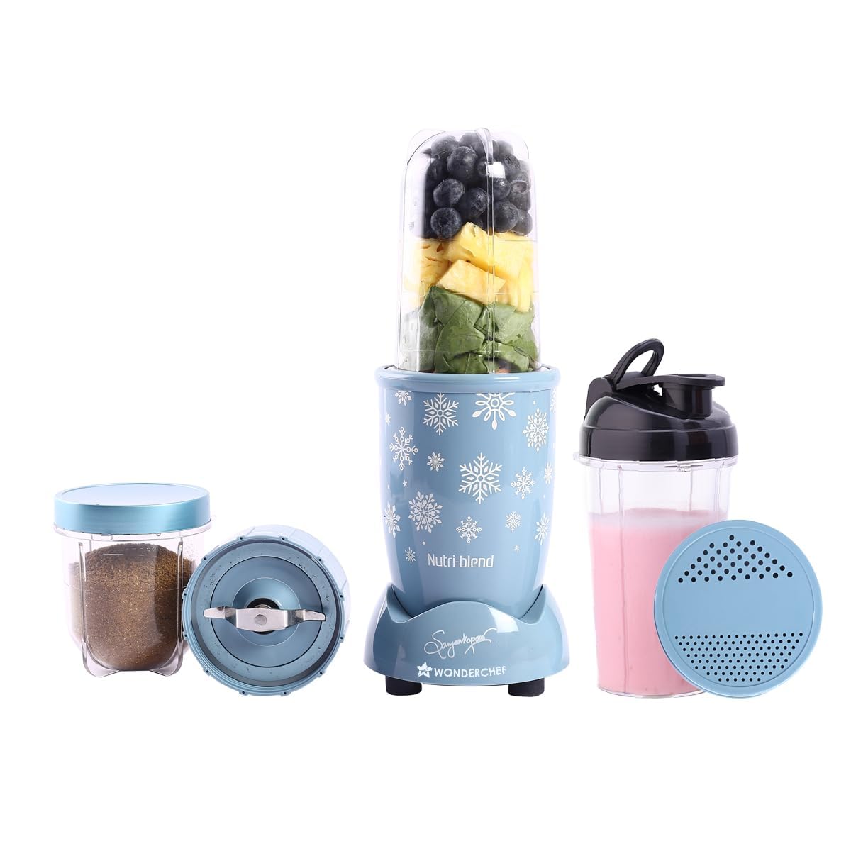 Wonderchef NutriBlend Snowflakes | 22000 Rpm | 100% Full Copper Motor | 2 Unbreakable Jars | Sipper Jar & Lid | Sharp Stainless