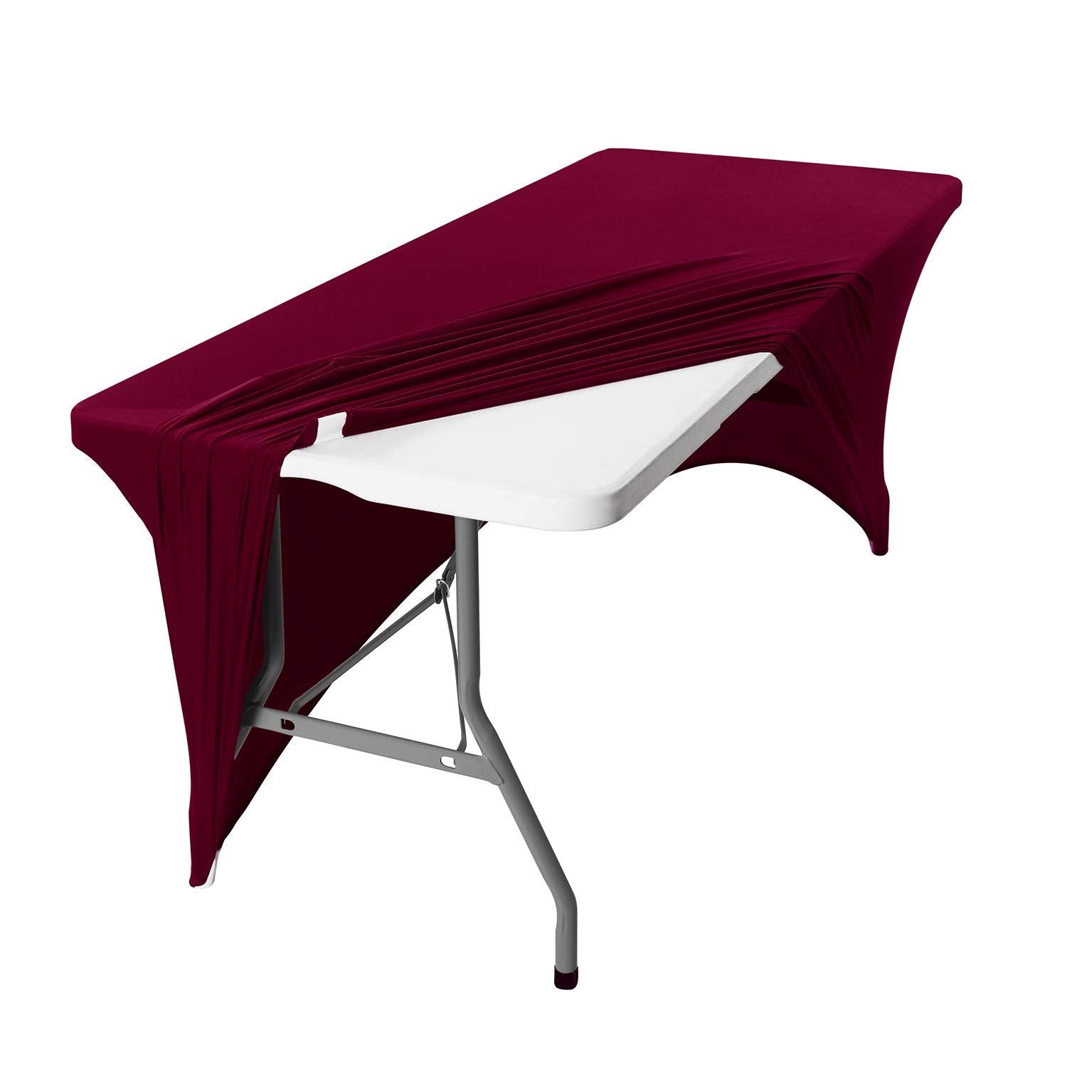 Peomeise 2Pcs 6Ft Spandex Table Cover Rectangular Stretch Spandex Tablecloth (Burgundy,6Ft)