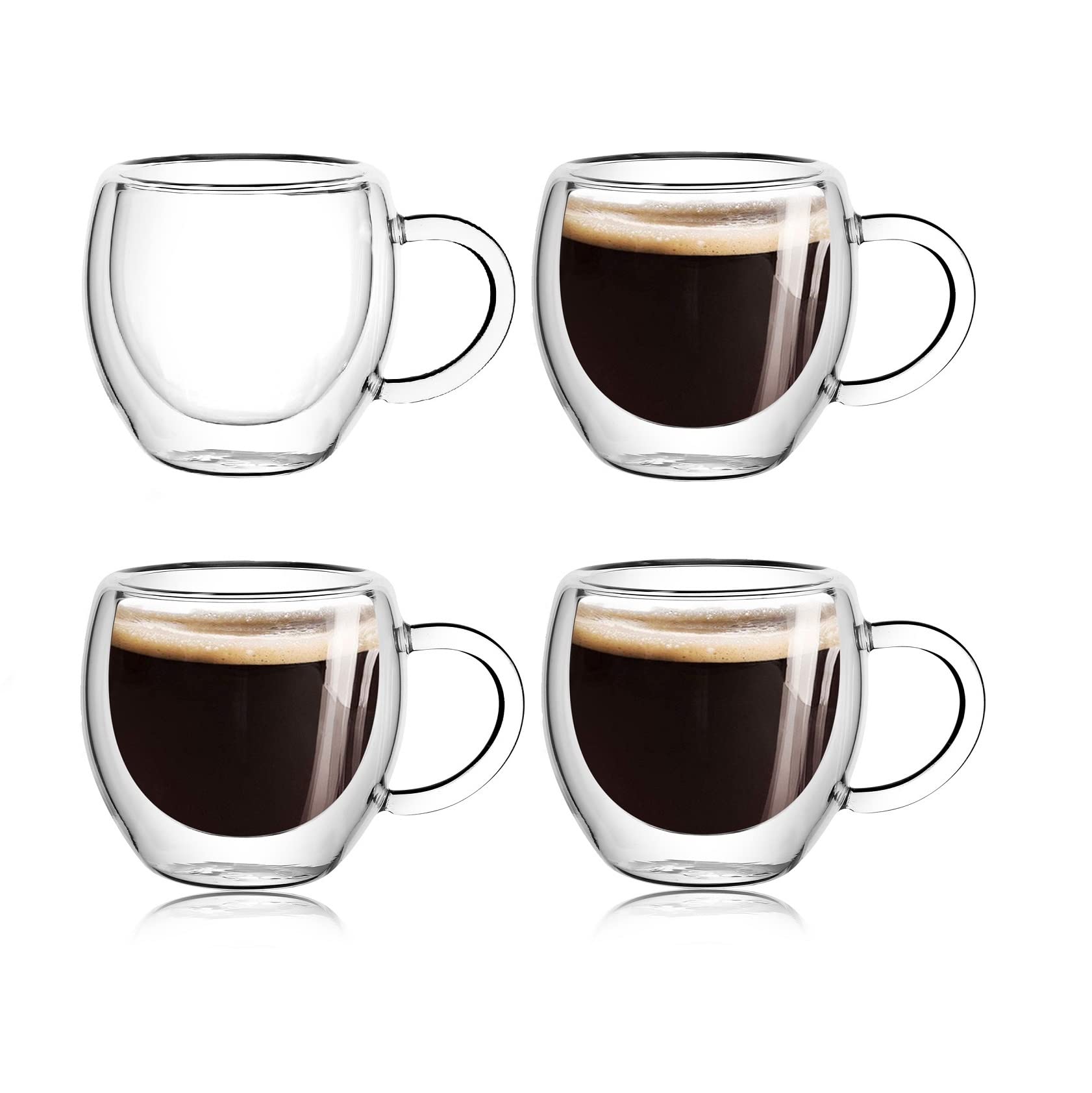 2.5Oz Presso Cups Set Of 4 With Handle, Espresso Shot Glasses, Expresso Shots Cup,Clear Double Wall Insulated Espresso Mugs,Taza
