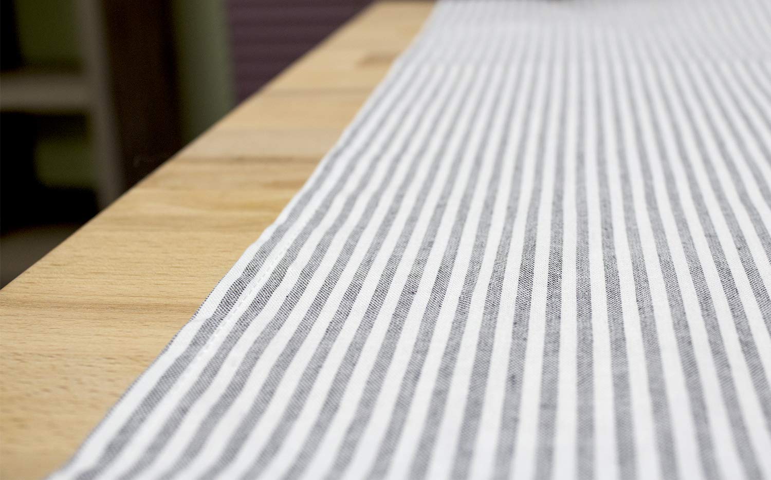 Fennco Styles Simple Ticking Stripes Reversible Pure Cotton Table Runner 16 X 72 Inch - Grey Soft Table Cover For Everyday Use,