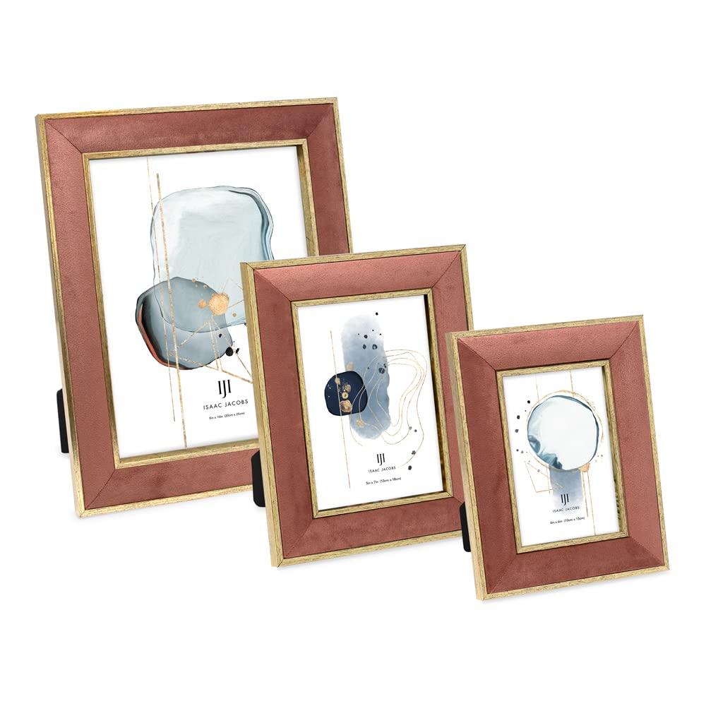 Isaac Jacobs Velvet Picture Frame with Metallic Gold Double Border, Photo Frame, Horizontal & Vertical, Made for Tabletop & Wall