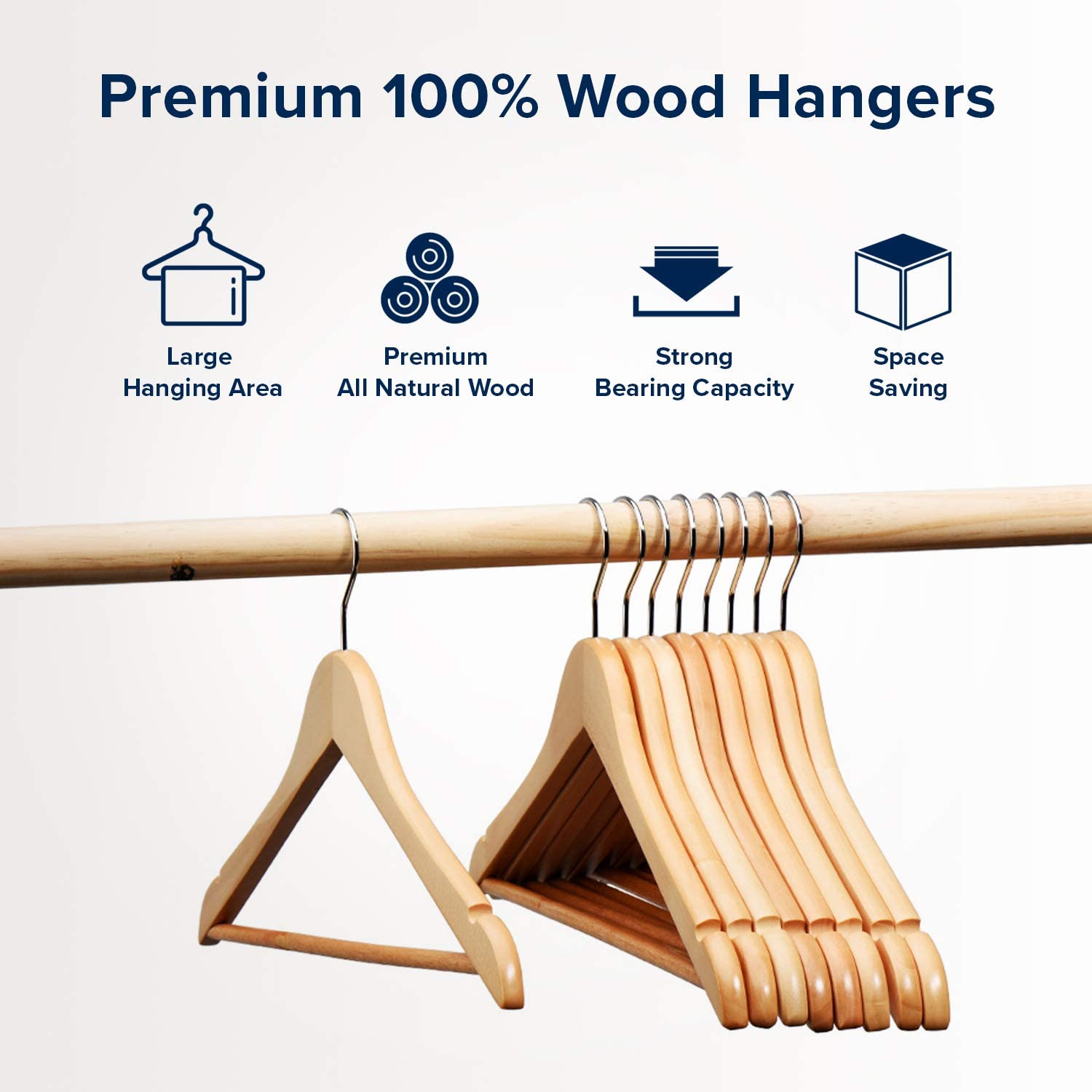 House Day Wooden Hangers 10 Pack Natural Wood Clothes Hangers Smooth Finish Wooden Coat Hangers For Closet Heavy Duty Hangers So