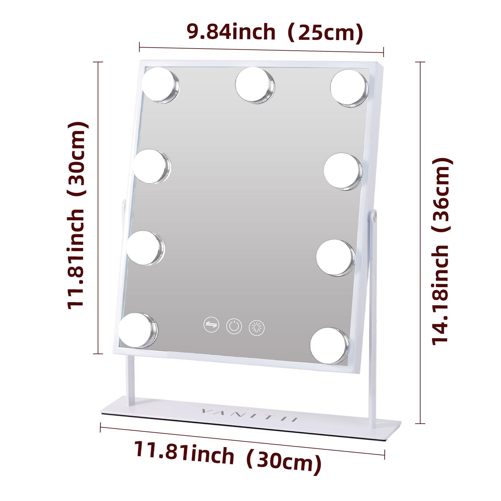 Vanitii Vanity Mirror With Lights Hollywood Lighted Makeup Mirror With 9 Dimmable Bulbs Smart Touch Control 3 Colors Light For B