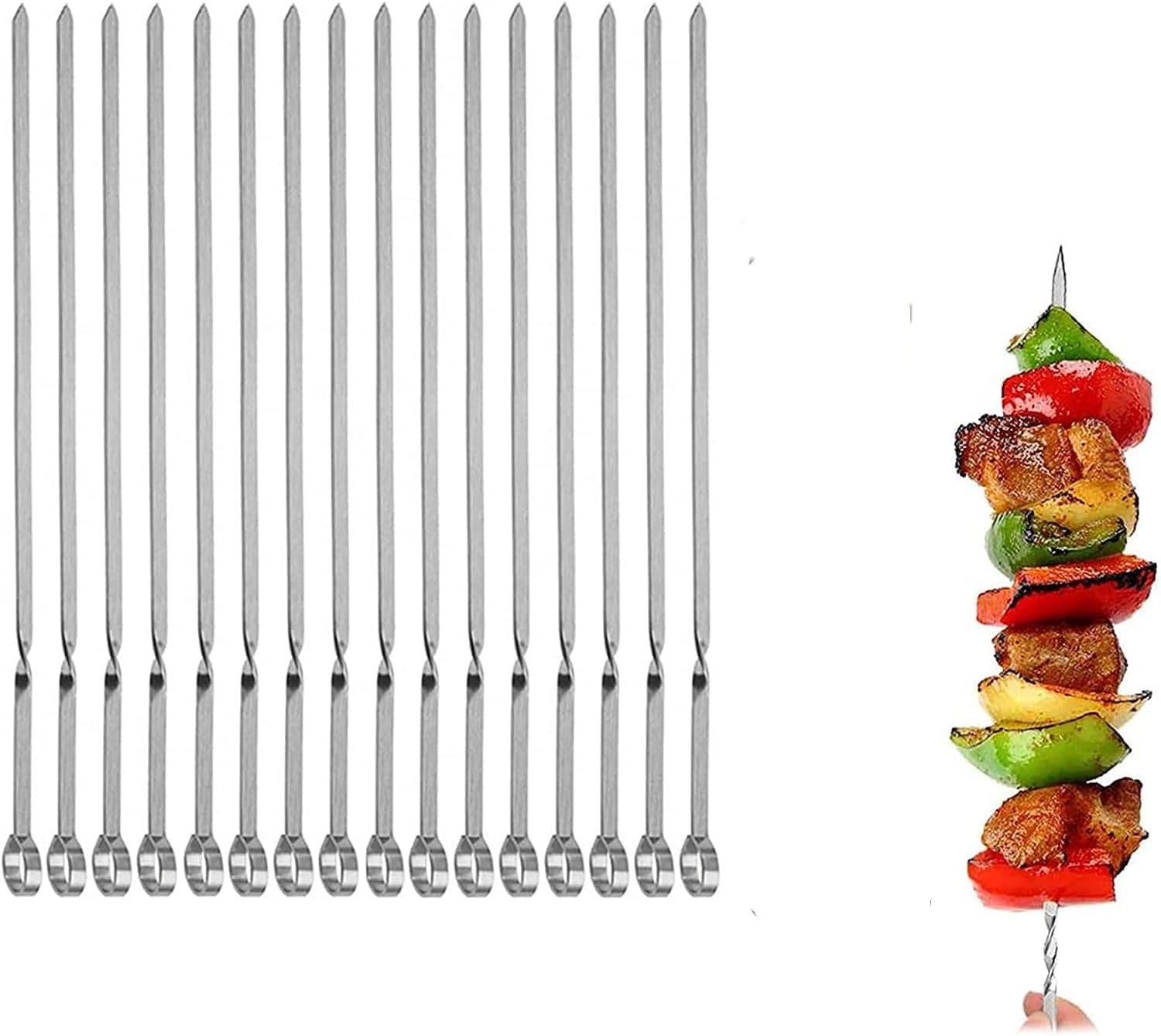 Metal skewers for Grilling Kabob Skewers  Flat BBQ Barbecue Skewer Grilling Skewers Set Reusable BBQ (16.8'' skewers(12) + 14'' skewers(4))