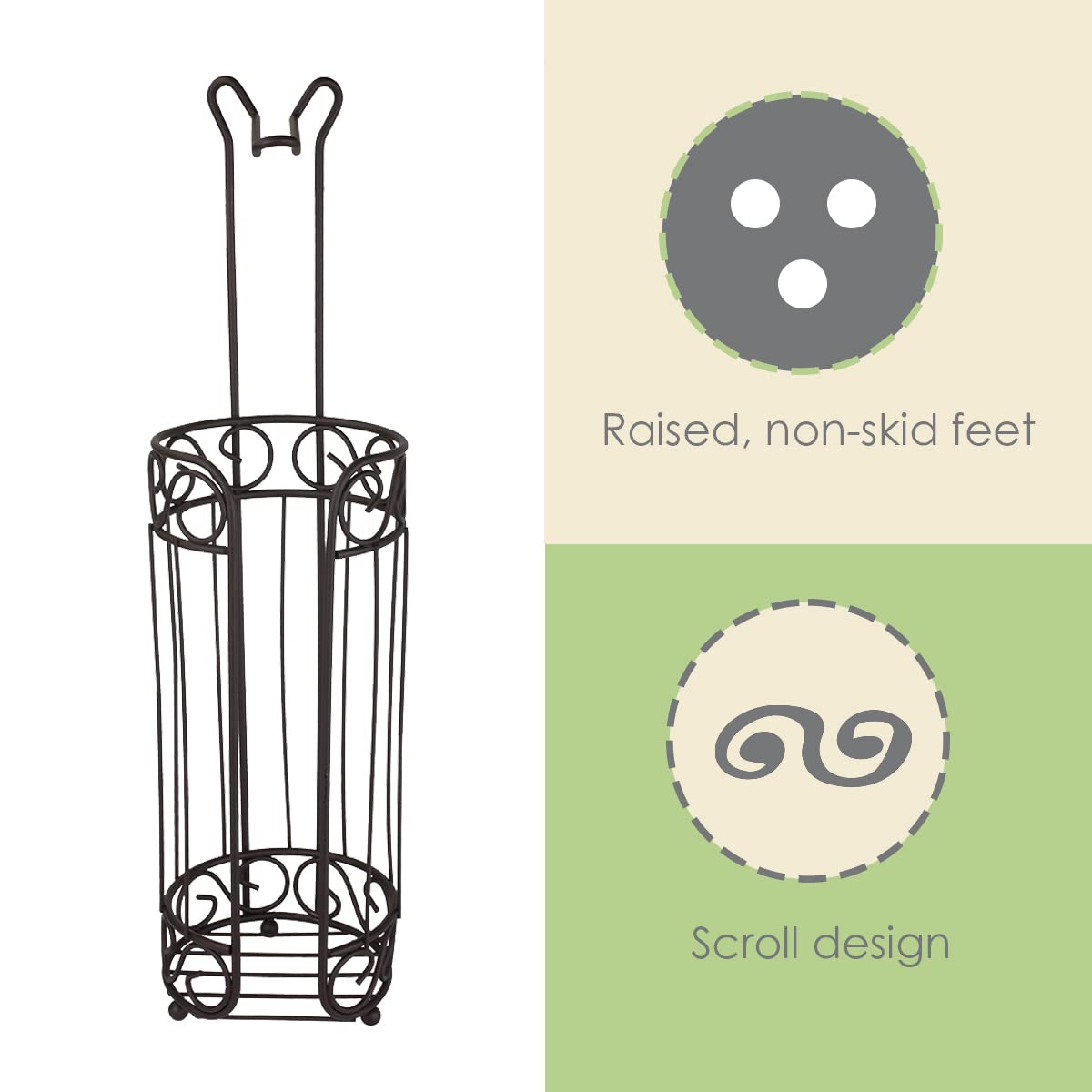 Home Basics Scroll Design Dispensing Toilet Paper Holder Stand, (Bronze) Steel Free-Standing Holder | Bathroom Toilet Paper Hold