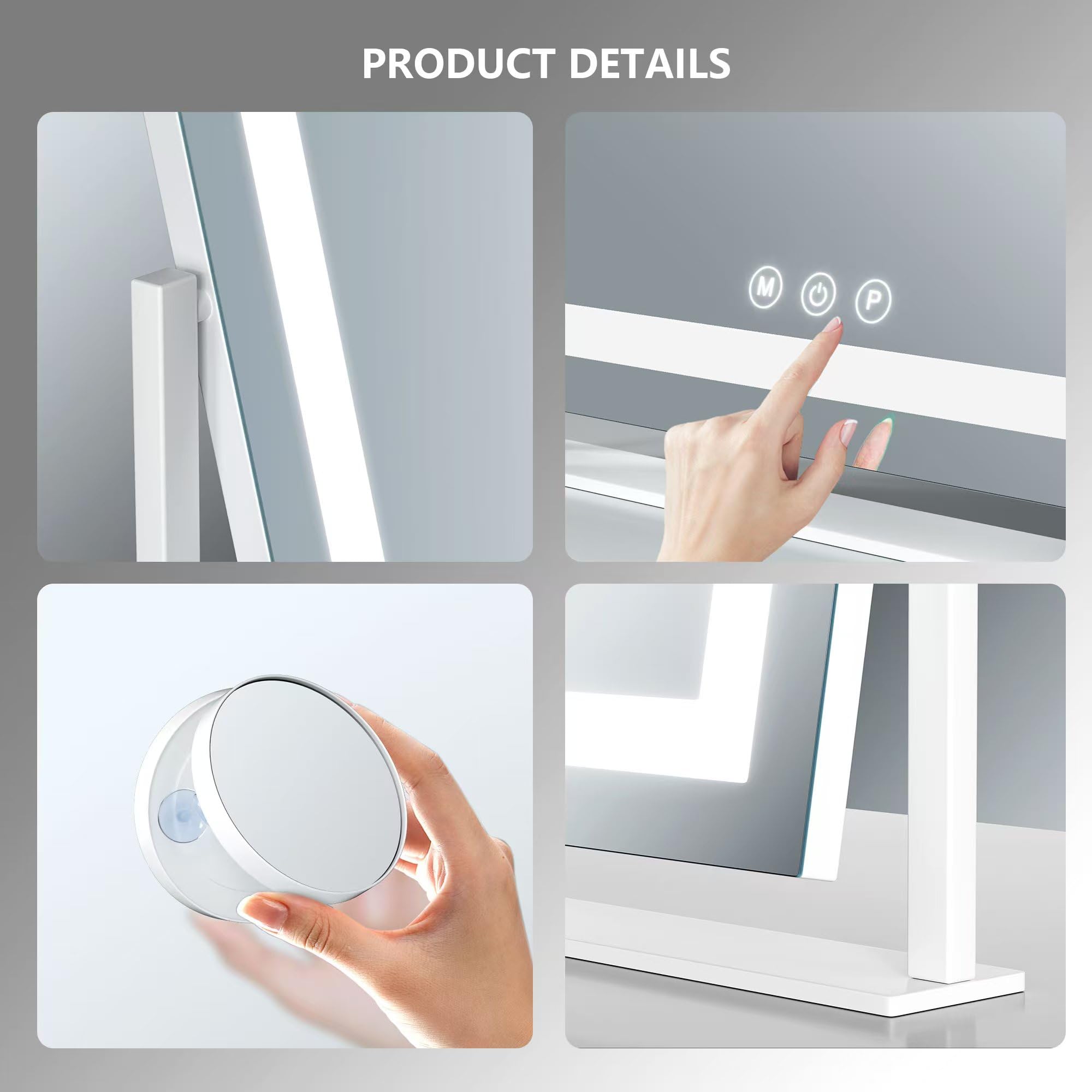 Gvnkvn Makeup Vanity Mirror With Lights 15.2'' Large Led Lighted Mirror, Hollywood Make Up Mirror With Lighting For Bedroom Tabl