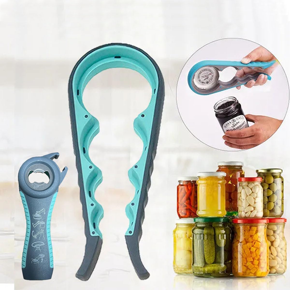 GZLT 5-in-1 Jar Opener for Seniors, Arthritis-Friendly, Zinc Material, Model 1, Blue