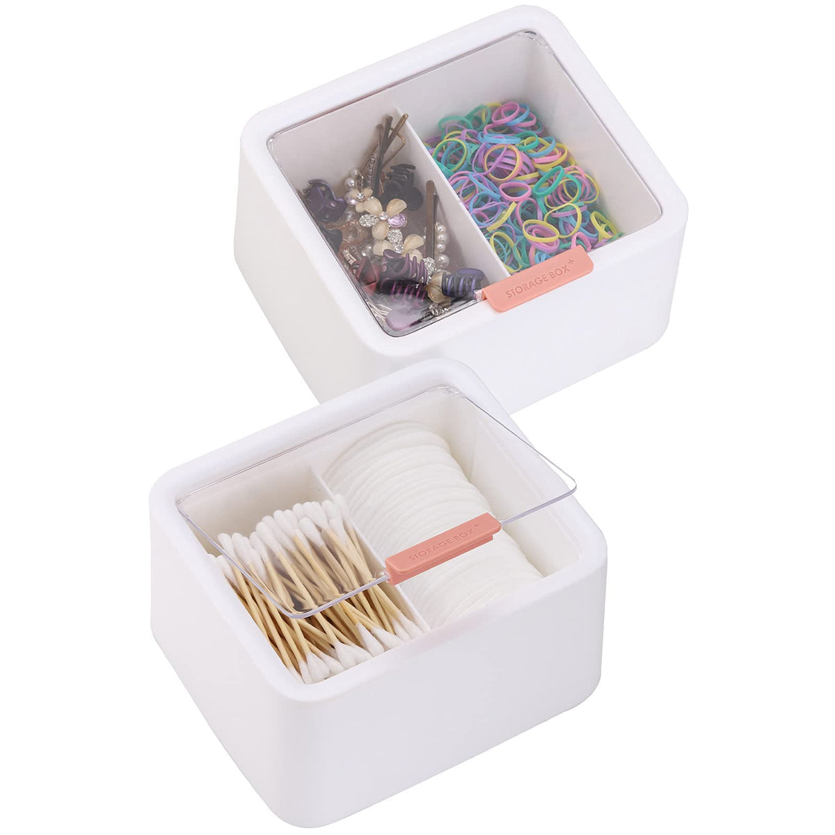 Tecbeauty 2Pcs Qtips Holder - Large Cotton Swabs Dispenser Bathroom Canisters Cotton Balls, Cotton Pads Storage Container, Hinge