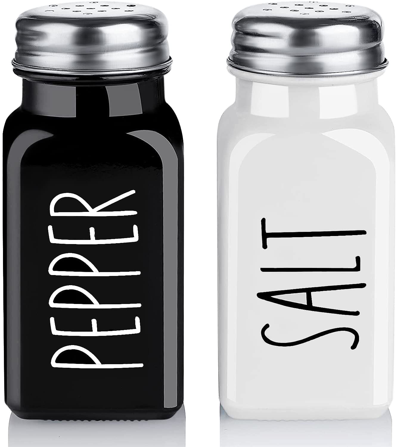 Salt and Pepper Shakers Set, Dopeca 2.7oz Glass Salt Shaker with Stainless Steel Lid, Black and White Modern Kitchen Decor and A