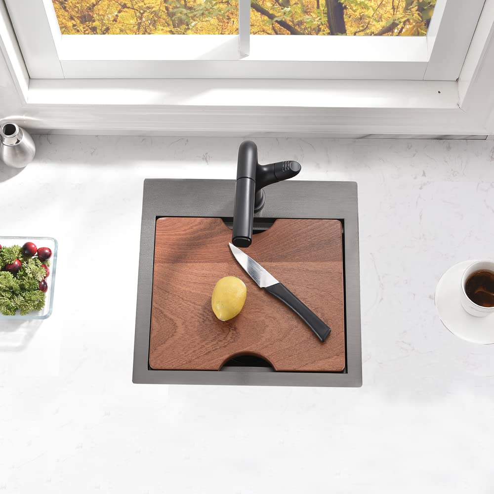 15 Inch Black Drop In Bar Sink Workstation-Bokaiya 15X15 Bar Sink Drop In Small Wet Bar Outdoor Rv Sink 16 Gauge Black Stainless